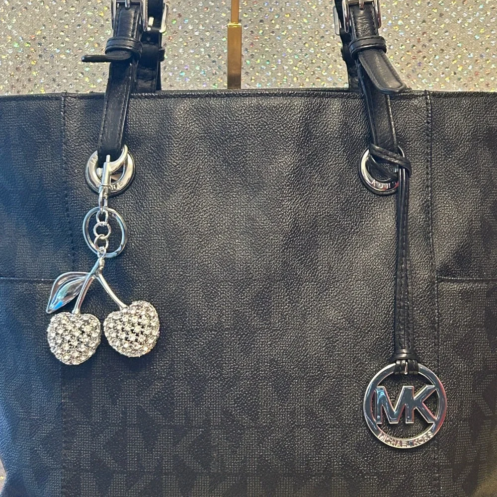 Michael Kors Black Logo Tote Bag with MK Charm